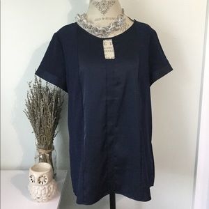 New York & Co Navy Short Sleeved Blouse